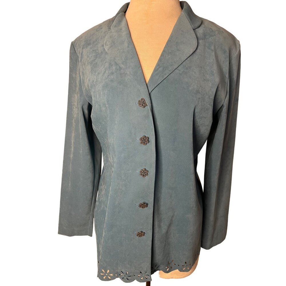 Leslie Fay dresses petite blazer size 12 P blue silver flower buttons long sleev